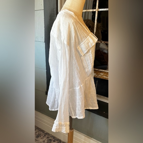 FREE PEOPLE SAFARI SHEER WRAP TOP - V-Neck Pocket Blouse - Picture 4 of 4